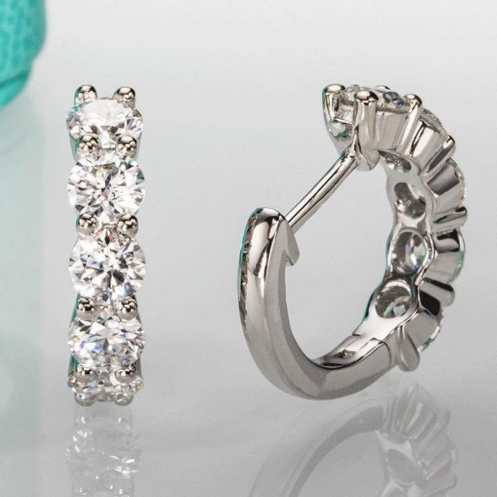 Certified 3ct. t.w. Moissanite Diamond 2cm Huggie Hoop Earrings NEW - Picture 11 of 16